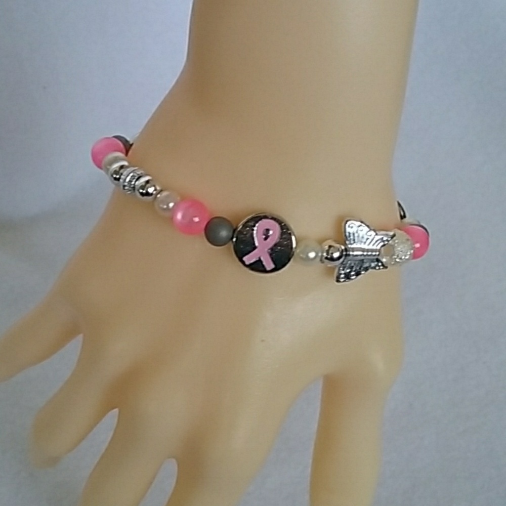 Breast Cancer Awareness beaded stretch bracelet